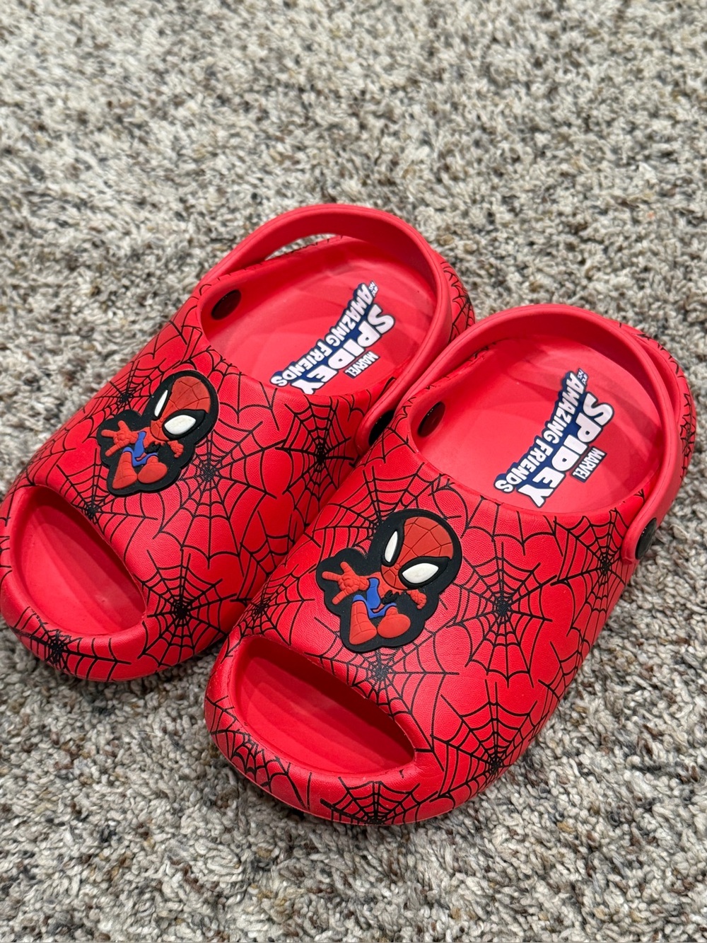 Marvel Red Spider-Man Kids Sandals with Web Design Sz 11 12